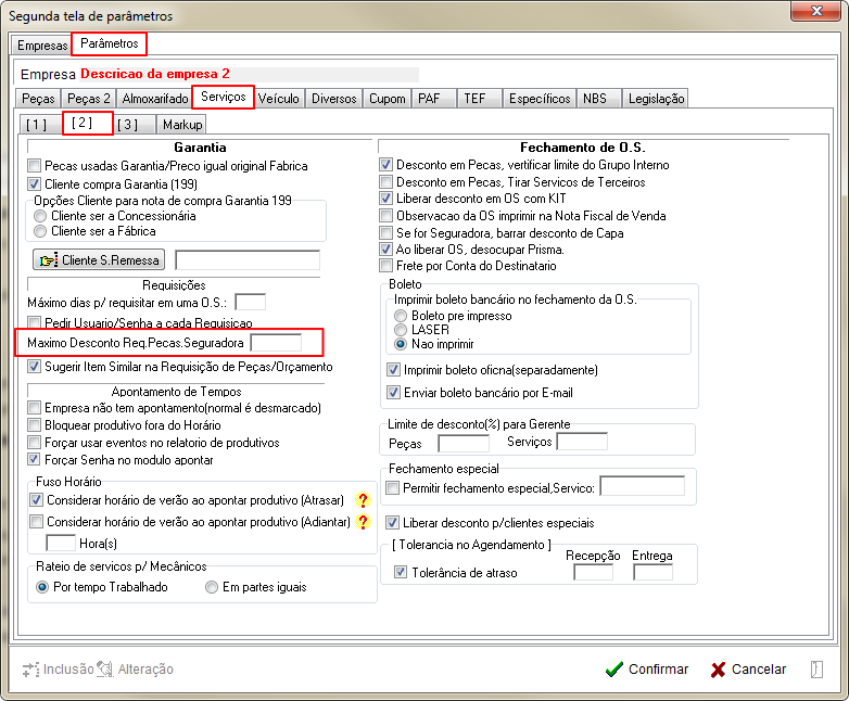 Tabelas - Parametros Gerais 2 - Servicos - Aba 2 - Parametro Maximo Desconto Req. Pecas Seguradora.png