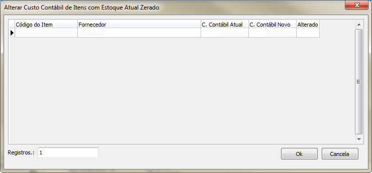 Almoxarifado - Contagem de Estoque - Form Contagem de Estoque - Botao Alterar custo contabil - Form Alterar Custo Contabil de Itens com Estoque atual zerado.png