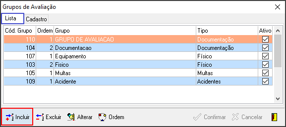 Avalia - Tabelas de Suporte - Grupos de Avaliação - Form Grupos de Avaliação - Aba Lista - Botão Incluir.png