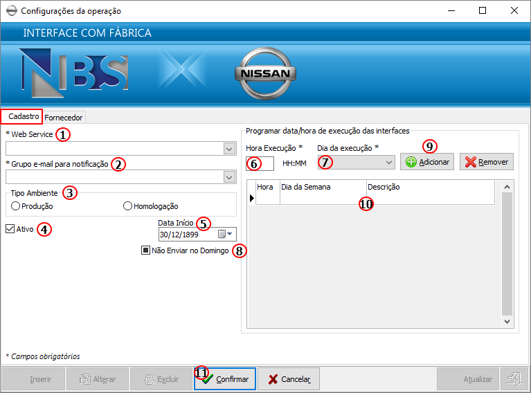 Nisssan Extrator - Parametros - Cruzamento Empresa x Operacao - OP 9 - Aba Cadastro.png