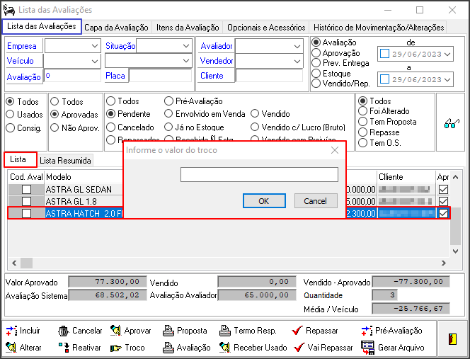 Avalia - Controles - Lista das Avaliações - Botão Troco - Form Informe Valor Troco.png