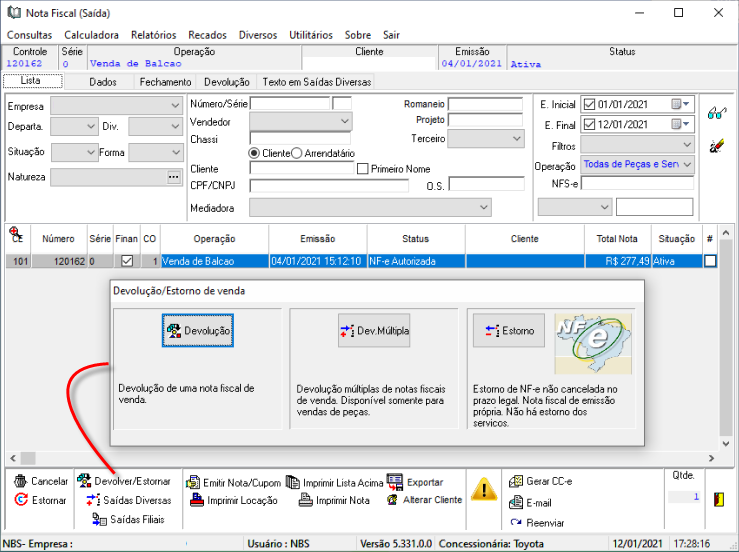 NBSShortcut - Nota Fiscal de Saida - Devolucao-Estorno de venda.png