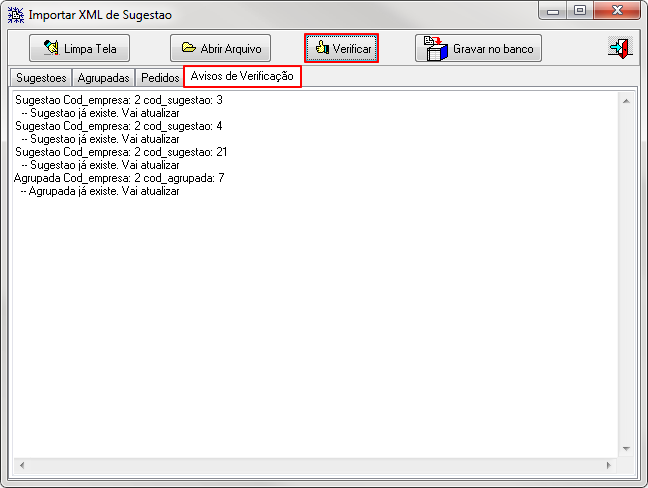 PedCentral - Sugestoes (Estoque) - Import - Form Importar XML de Sugestao - Aba Avisos de Verificacao.png