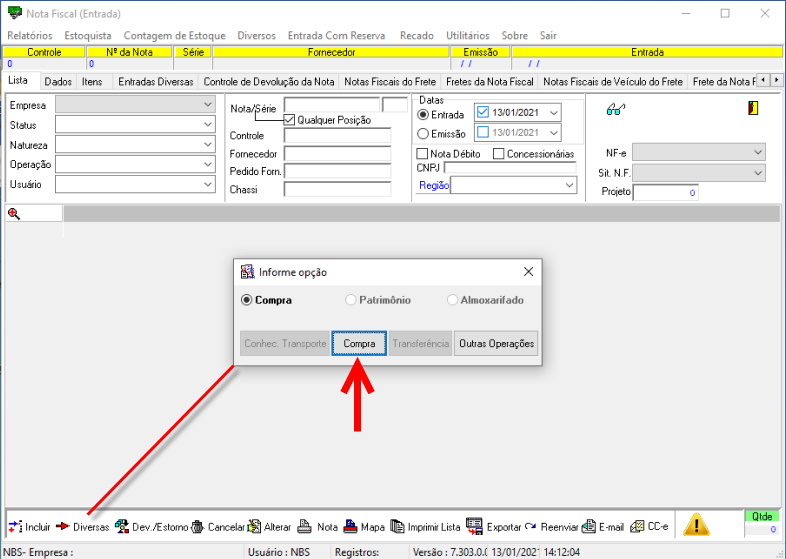 NBSShortcut - Nota Fiscal Entrada - Informe a Opcao.png