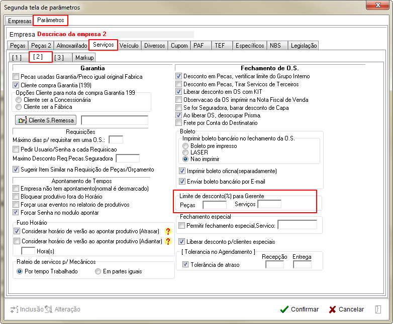 Tabelas - Parametros Gerais 2 - Servicos - Aba 2 - Parametro Limite de desconto (%) para Gerente.png