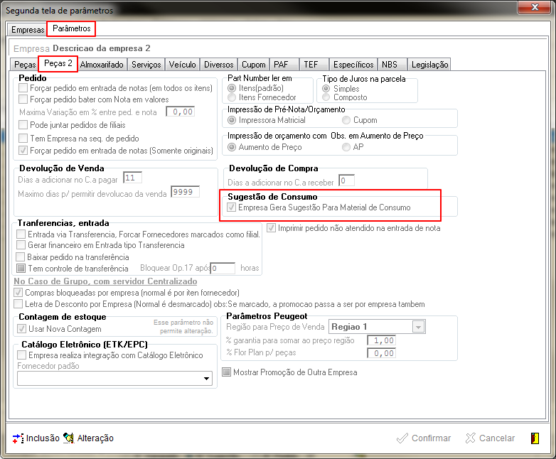 Modulo Tabelas - Parametros Gerais 2 - Pecas2 - Parametro Sugestao de Consumo.png