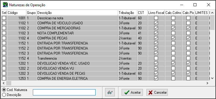 Sisfin - Contas a Pagar - Carteira Contas a Pagar - Aba Contas a Pagar - Botão NF Compra - Botão Incluir Entrada-Só Diversa - Form Entrada Diversas - Aba Dados - Sub Aba CFOP - Botão Natureza da OP.png