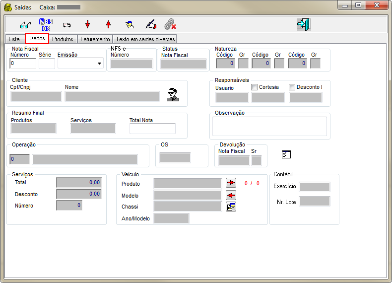 Caixa Operacional - Aba Extrato - Botao Nota Fiscal de Venda - Form Saidas Caixa - Aba Dados.png