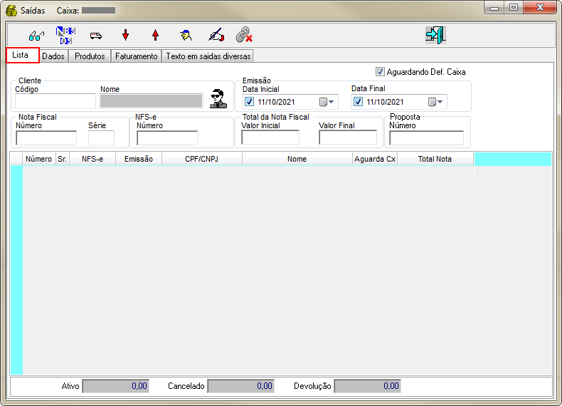 Caixa Operacional - Aba Extrato - Botao Nota Fiscal de Venda - Form Saidas Caixa - Aba Lista.png