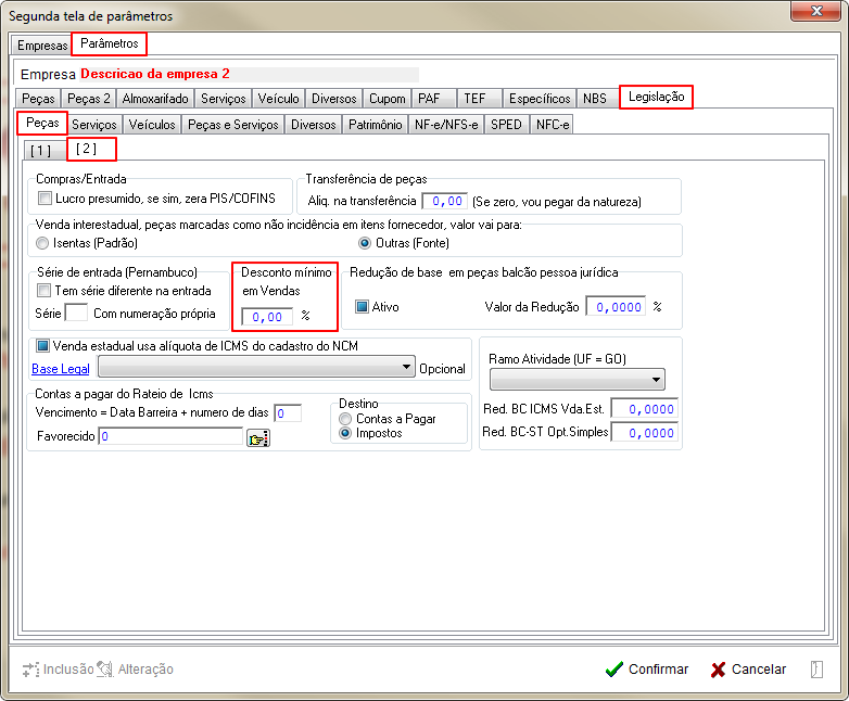 Tabelas - Parametros Gerais 2 - Legislacao - Pecas - Aba 2 Parametro Desconto minimo em Vendas %.png