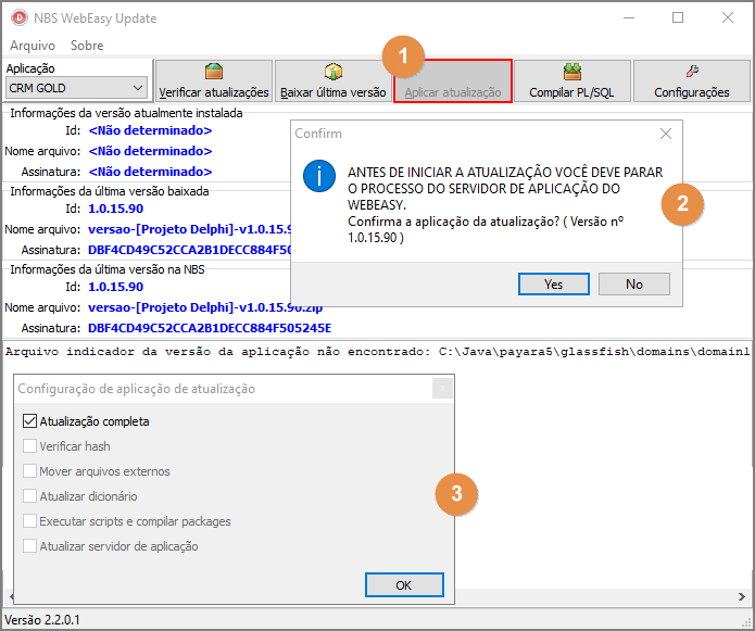 CRM Gold - Manual de Atualização - Menu Raiz - Disco Local C - Pasta Java - WEUpdate-Atalho - Form NBS WebEasy Update - Guia Aplicar Atualização.png