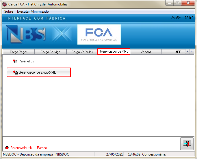 CargaFCA - Aba Gerenciador de XML - Gerenciador de Envio XML.png