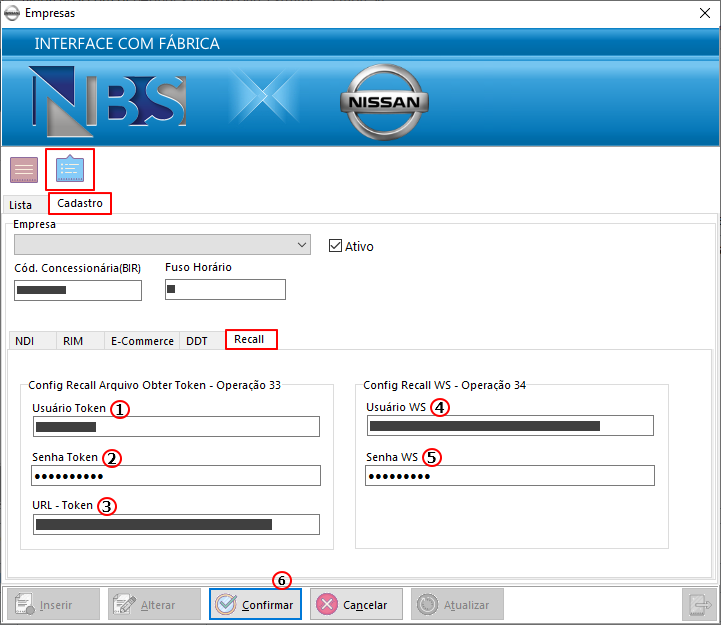 Nissan Extrator - Parametros - Empresas - Form Empresas - Aba Cadastro - Aba Recall.png