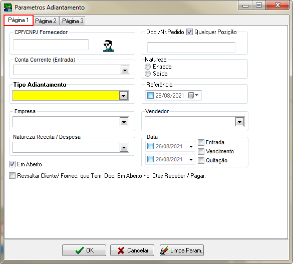 Sisfin - Conta Corrente - Adiantamentos - From Adiantamentos - Aba Fila - Botao Parametros de Pesquisa - Form Parametros Adiantam - Aba Pag 1.png
