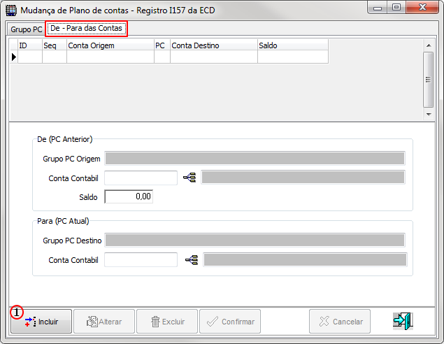 Modulo contab - formulario mudanca de plano de contas - registro I157 da ecd - aba de-para das contas.png