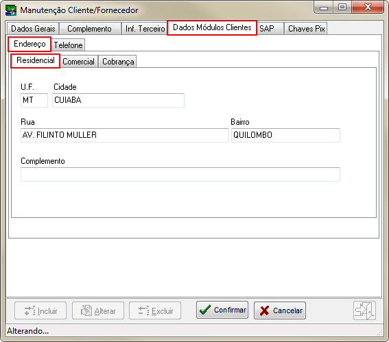 Sisfin - Botao Clientes - Form Pesquisa Cliente-Fornecedor - Botao Manutencao Cliente-Fornecedor - Aba Dados Mod. Clientes - Aba Endereco - Residencial.png