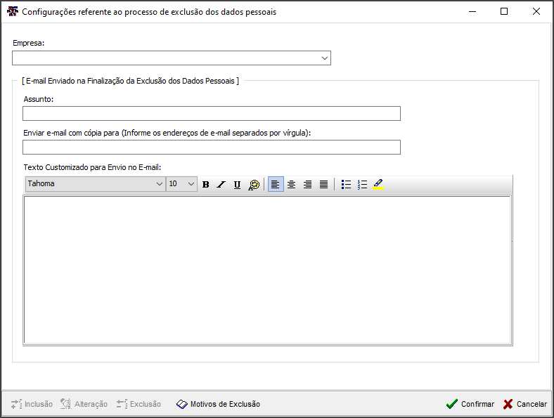 Tabelas - Botão LGPD - Form Configuração LGPD - Botão Término do Tratamento - Form Config Ref ao Processo de Exclusão dos Dados Pessoais - Botão Inclusão.png