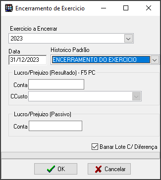 Contab - Processamentos - Encerramento de Exercício - Form Encerramento de Exercício1.png