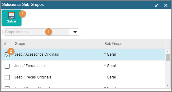 CRM Parts - Gerenciamento - Letras de Desconto - Grupo e Sub Grupo Interno para a Letra - Botão Incluir - Form Selecionar Subgrupos.png