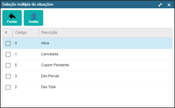 CRM Parts - Gerenciamento - Notas Fiscais de Vendas - Botão Pesquisar - Form. Seleção Múltipla de Situações.png