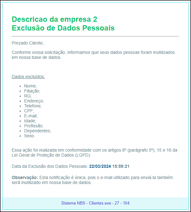 Clientes - Aba Cockpit LGPD - Sub Aba Término do Atendimento - Botão Processar Exclusão - Form Processar Exclusão dos Dados Pessoais - Email Exclusão de Dados Pessoais.png