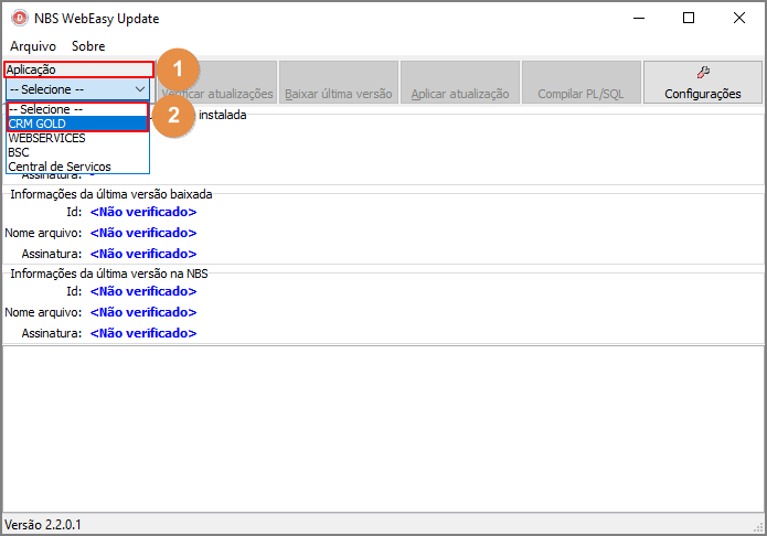 CRM Gold - Manual de Atualização - Menu Raiz - Disco Local C - Pasta Java - WEUpdate-Atalho - Form NBS WebEasy Update - Campo Aplicação.png