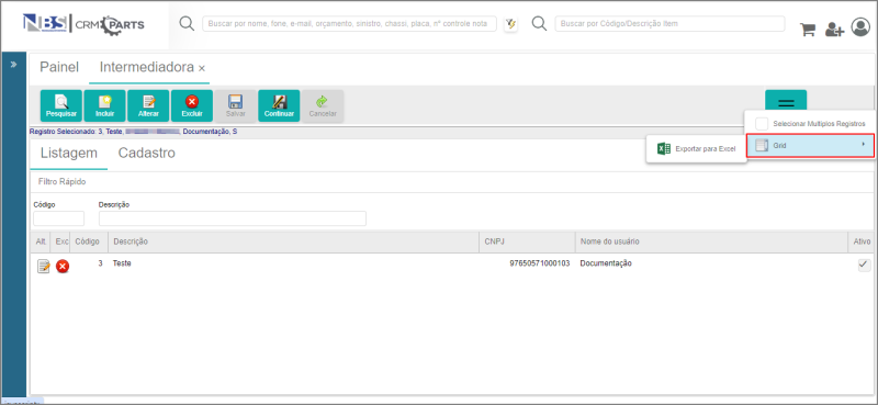 CRM Parts - Tabelas - Ecommerce - Intermediadora - Aba Listagem - Botão Mais Opções - Grid - Exportar para Excel.png