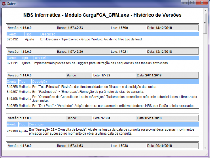 CargaFCA CRM - Sobre - Historico de versoes.png