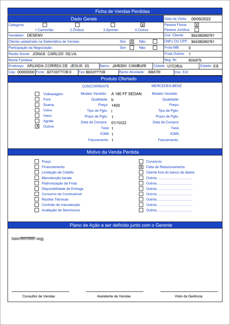 CRM Gold - Controle de Leads - Gerenciamento - Mercedes Caminhoes - Aba Ficha Venda Perdida - Botao Imprimir - Ficha Visita de Vendas Perdidas.png