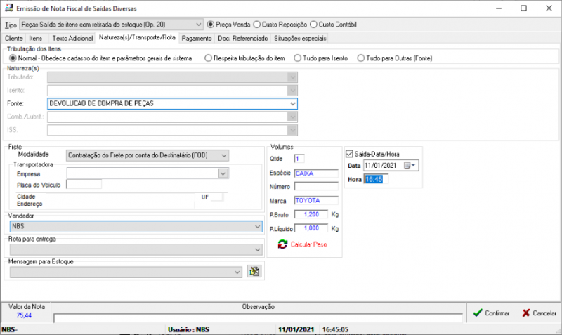 NBSShortcut - Emissao Nota Fiscal de Saida Diversas - Natureza Transporte.png