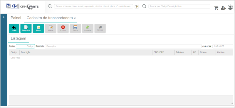 CRM Parts - Tabelas - Clientes - Transportadora - Aba Listagem.png