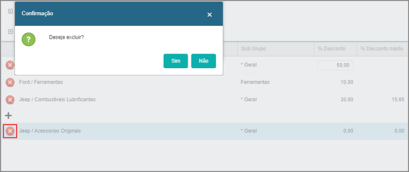 CRM Parts - Gerenciamento - Letras de Desconto - Grupo e Sub Grupo Interno para a Letra - Botão Excluir - Tela Confirmação.png