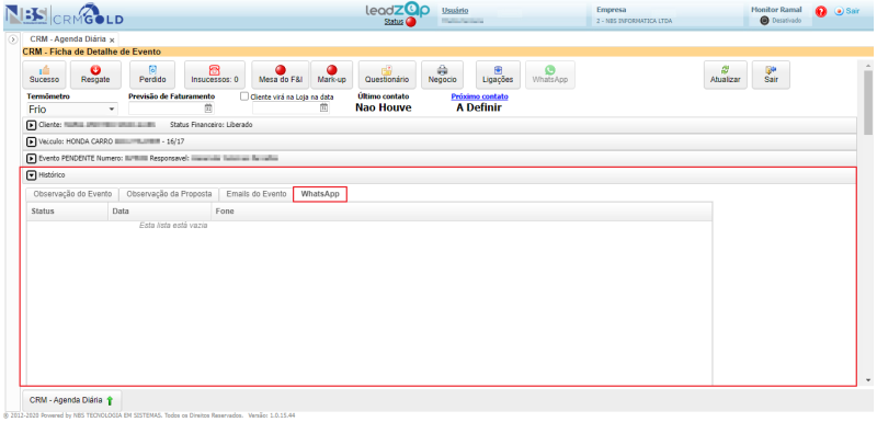 CRM Gold - Controle de Leads - Agenda - Ficha de Detalhe do Evento - Guia Historico - Aba WhatsApp.png