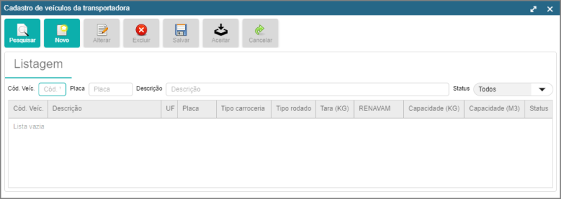 CRM Parts - Tabelas - Clientes - Transportadora - Aba Listagem - Botão Veículo - Form Cadastro de Veículos da Transportadora.png