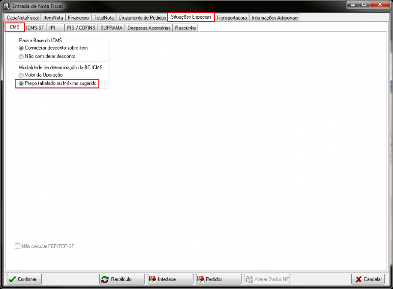 Compras - Botao Incluir - Compra - Form Entrada de Nota Fiscal - Aba Situacoes Especiais - ICMS.png