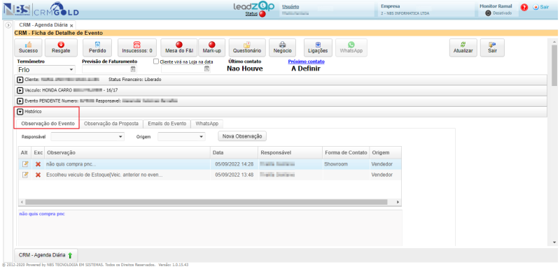CRM Gold - Controle de Leads - Agenda - Ficha de Detalhe do Evento - Guia Historico - Aba Obs Evento1.png