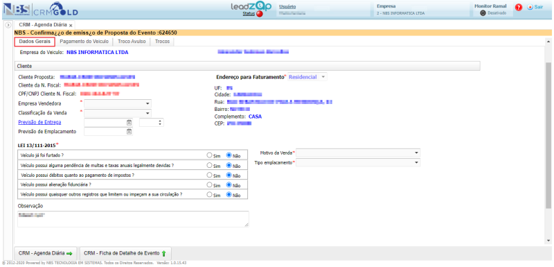 CRM Gold - Controle de Leads - Agenda - Ficha de Detalhe do Evento - Aba Atendimento - Proposta - Botao Emissao Proposta - Aba Dados Gerais.png