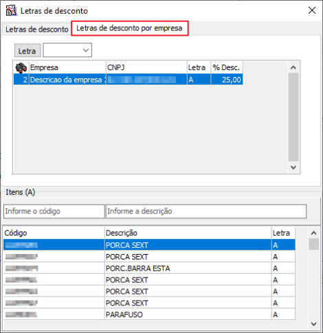 Pedidos - Vendas - Pendentes-Oficina - Form Vendas Pendentes - Botao Detalhes do Item - Form Detalhe do Item - Botao Promocao - Form Promocao Vendas Balcao - Promocao Global - Form Letra de Desconto - Aba Letras de Desconto por Empresa1.png