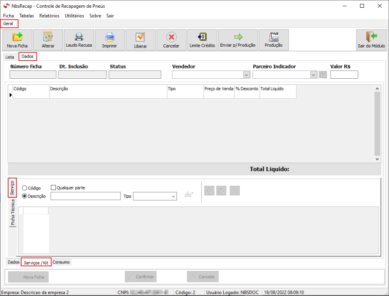 NBSRecap - Tela Menu Principal - Aba Dados - Sub Aba Servicos-Kit - Aba Servico.png