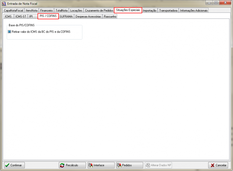 Compras - Botao Incluir - Compra - Form Entrada de Nota Fiscal - Aba Situacoes Especiais - PIS-COFINS.png