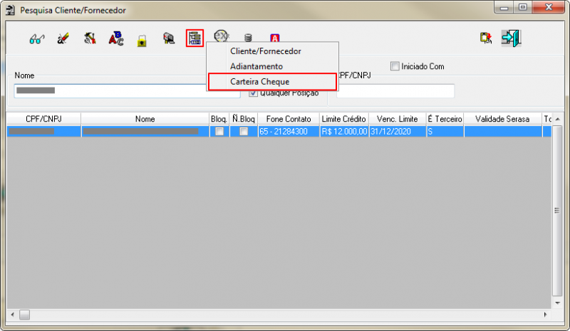 Sisfin - Botao Clientes - Form Pesquisa Cliente-Fornecedor - Botao Conta Contabil Cliente-Fornecedor - Opcao Carteira Cheque.png