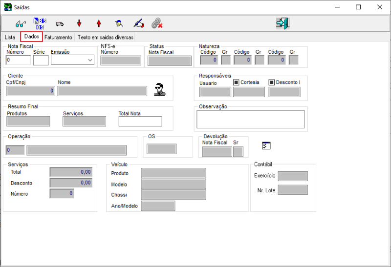 Sisfin - Contas a Receber - Nota Fiscal Venda - Form Saidas - Aba Dados.png