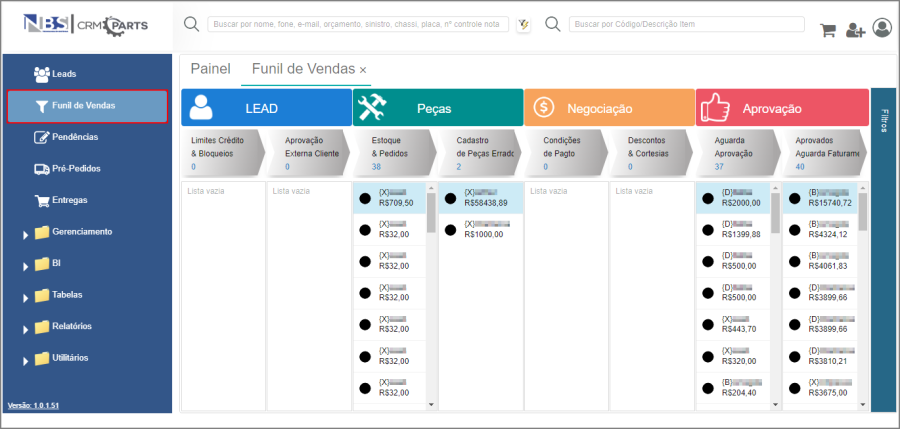 CRM Parts - Tela Menu Principal - Funil de Vendas - Filtro Funil de Venda.png
