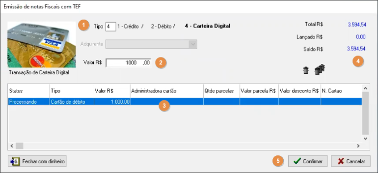 Sisfin - Botao Tesouraria - Formulario Tesouraria - Aba Extrato - Botao TEF - Form Emissao de NF com Cartao Credito - Botao Emitir Nota Fiscal - Form Emissao de NF com TEF.png