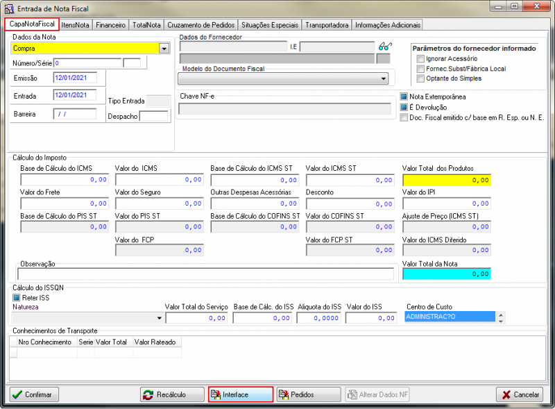 Compras - Inclusao - Form Entrada de Nota Fiscal - Aba CapaNotaFiscal - Botao Interface .png
