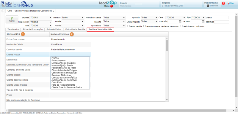 CRM Gold - Controle de Leads - Gerenciamento - Mercedes Caminhoes - Aba De-Para Venda Perdida1.png