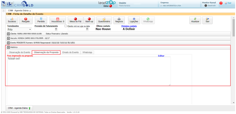 CRM Gold - Controle de Leads - Agenda - Ficha de Detalhe do Evento - Guia Historico - Aba Obs Proposta.png