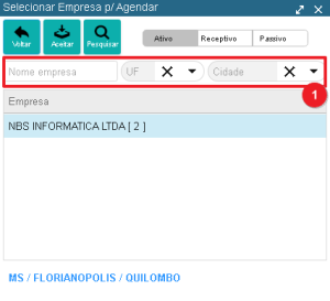 Filtro Empresa por UF/Cidade nova agenda