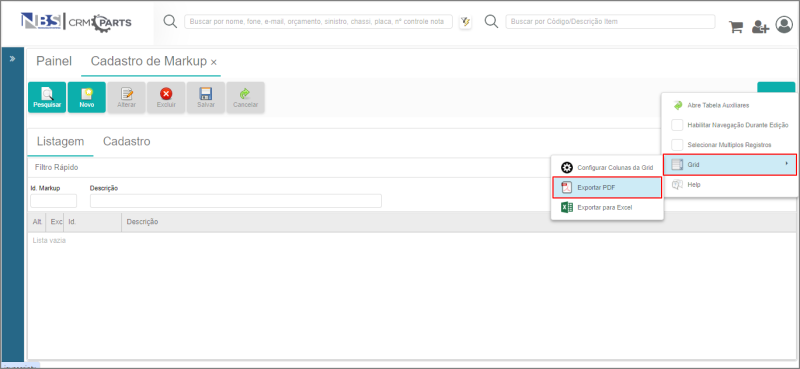 CRM Parts - Tabelas - Peças - Markup - Botão Mais Opções - Opção Grid - Exportar PDF.png
