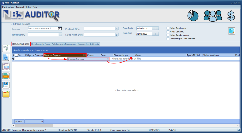 NBSAuditor - Tela Menu Principal - Aba Documentos Fiscais - Filtro Arraste as Colunas.png